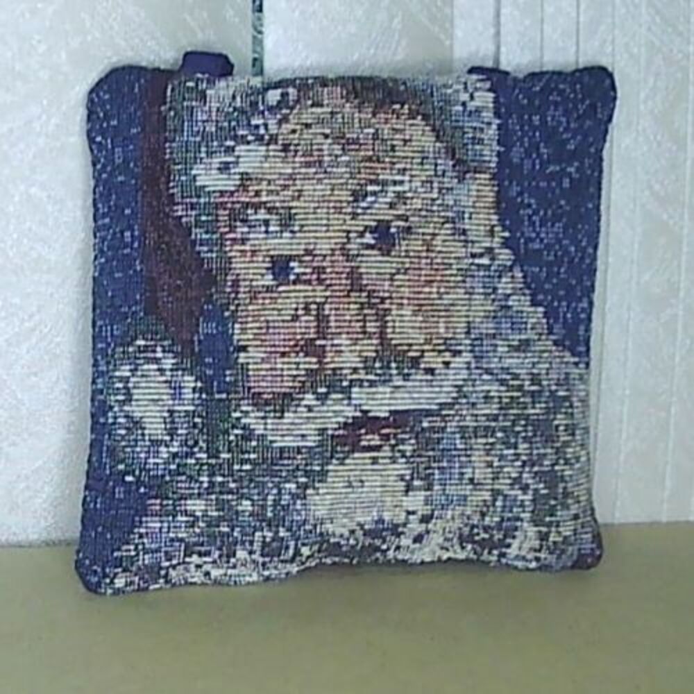 Vintage Longaberger Santa Claus Tapestry Pillow Door Hanger 5.5x5.5"